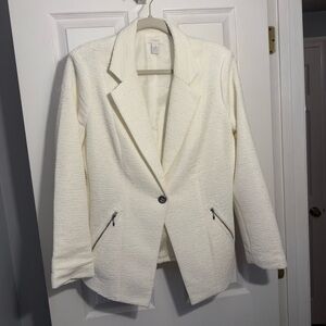 Chico’s off-white 1-button 2-zipper textured lined blazer, size 1